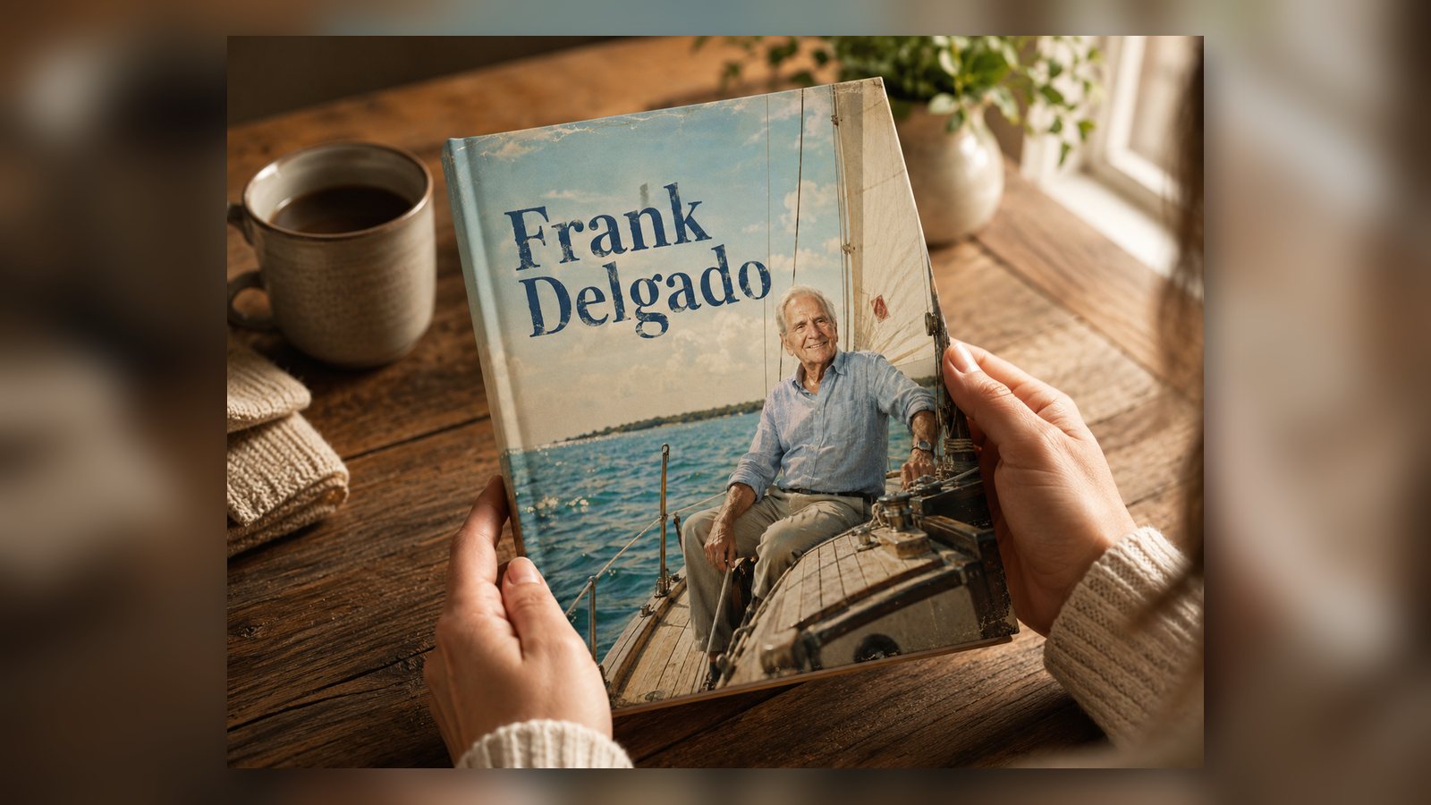 An open custom family history book filled with photographs and stories