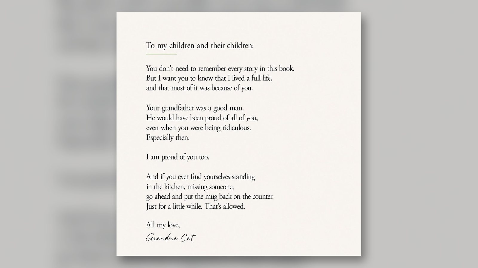 A personal letter from a legacy book